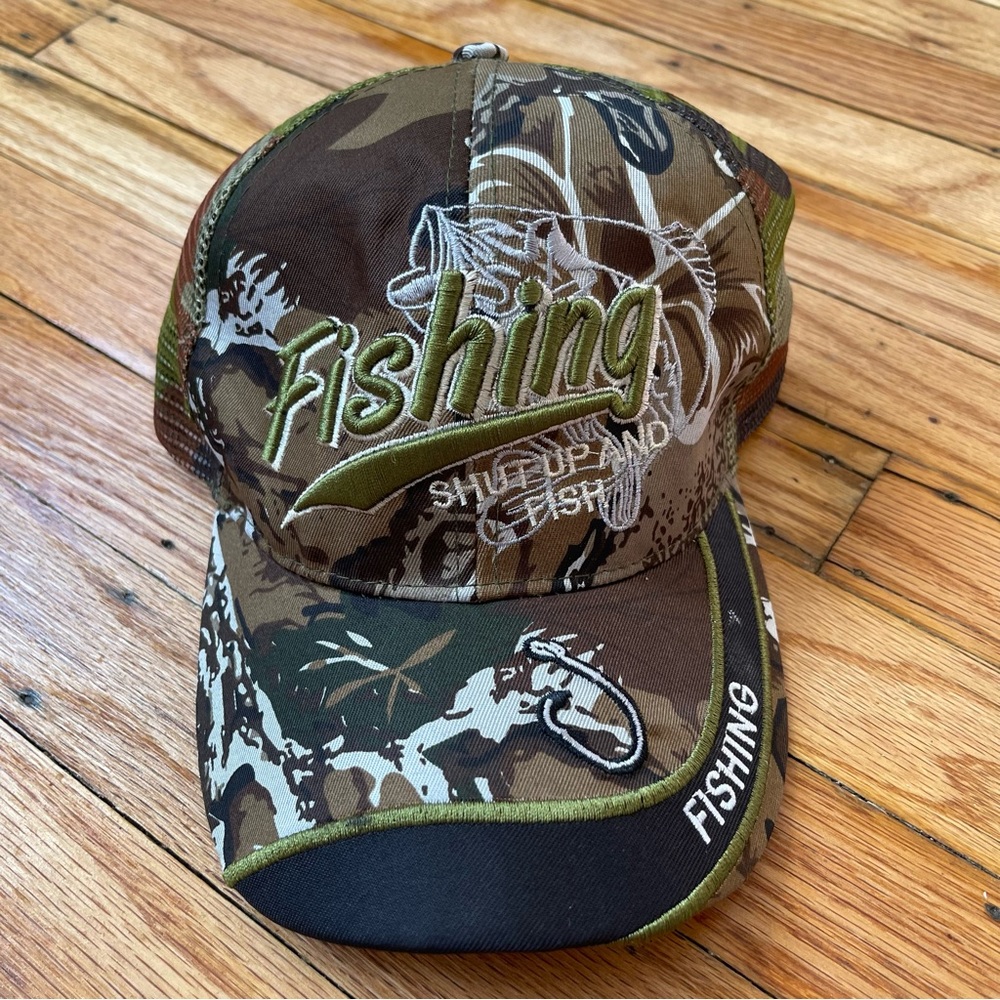 Fishing Shut Up And Fish Camo Mesh Adjustable Snap Back Hat